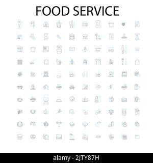 food service icons, signs, outline symbols, concept linear illustration line collection Stock Vector