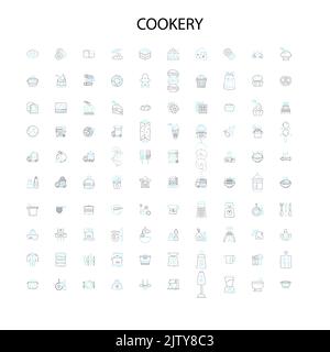 cookery icons, signs, outline symbols, concept linear illustration line collection Stock Vector