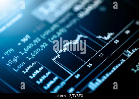 Stock exchange market or trading graph on LED display , financial investment and economy trends concept Stock Photo
