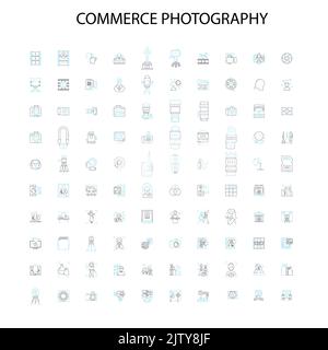 commerce photography icons, signs, outline symbols, concept linear illustration line collection Stock Vector