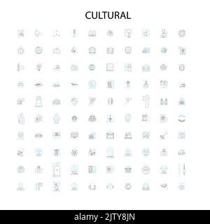 cultural icons, signs, outline symbols, concept linear illustration line collection Stock Vector