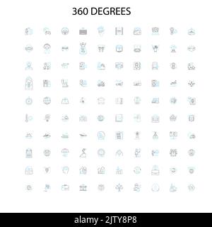 360 degrees icons, signs, outline symbols, concept linear illustration line collection Stock Vector