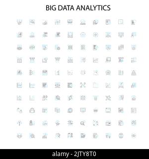 big data analytics icons, signs, outline symbols, concept linear illustration line collection Stock Vector