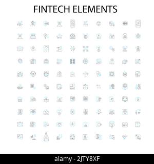 fintech elements icons, signs, outline symbols, concept linear illustration line collection Stock Vector