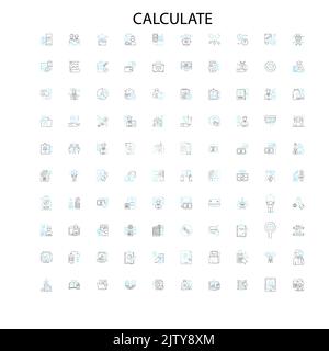 calculate icons, signs, outline symbols, concept linear illustration line collection Stock Vector