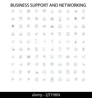 business support and networking icons, signs, outline symbols, concept linear illustration line collection Stock Vector