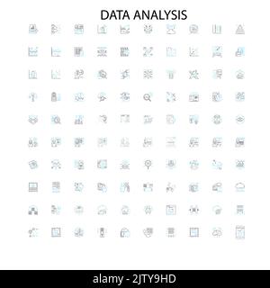 data analysis icons, signs, outline symbols, concept linear illustration line collection Stock Vector