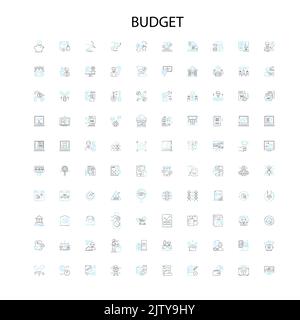 budget icons, signs, outline symbols, concept linear illustration line collection Stock Vector