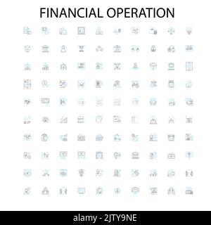 financial operation icons, signs, outline symbols, concept linear illustration line collection Stock Vector