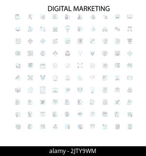 digital marketing icons, signs, outline symbols, concept linear illustration line collection Stock Vector