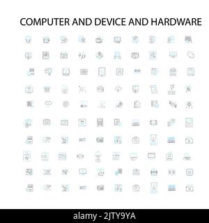 computer and device and hardware icons, signs, outline symbols, concept linear illustration line collection Stock Vector