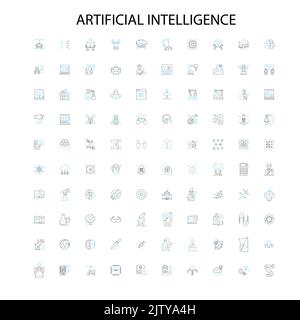 artificial intelligence icons, signs, outline symbols, concept linear illustration line collection Stock Vector