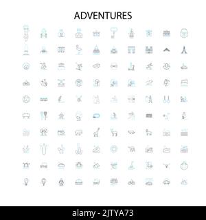 adventures icons, signs, outline symbols, concept linear illustration line collection Stock Vector