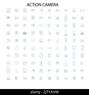 action camera icons, signs, outline symbols, concept linear illustration line collection Stock Vector