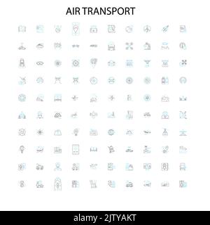 air transport icons, signs, outline symbols, concept linear illustration line collection Stock Vector