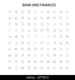 bank and finances icons, signs, outline symbols, concept linear illustration line collection Stock Vector