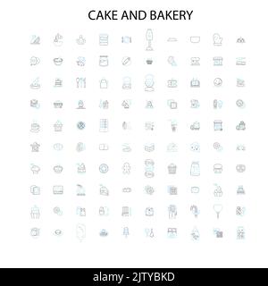 cake and bakery icons, signs, outline symbols, concept linear illustration line collection Stock Vector