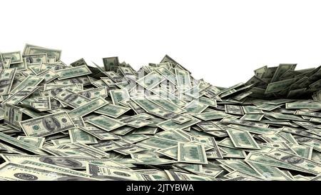 Money background with white copy space area. 100 dollar US notes isolated pile Stock Photo