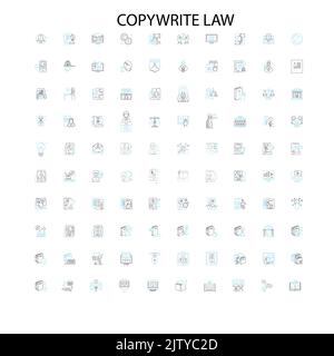 copywrite law icons, signs, outline symbols, concept linear illustration line collection Stock Vector