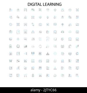 digital learning icons, signs, outline symbols, concept linear illustration line collection Stock Vector