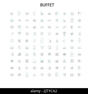 buffet icons, signs, outline symbols, concept linear illustration line collection Stock Vector