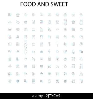 food and sweet icons, signs, outline symbols, concept linear illustration line collection Stock Vector