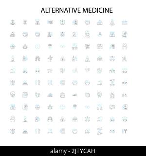 alternative medicine icons, signs, outline symbols, concept linear illustration line collection Stock Vector