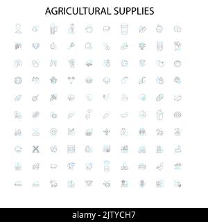 agricultural supplies icons, signs, outline symbols, concept linear illustration line collection Stock Vector