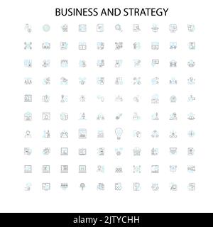 business and strategy icons, signs, outline symbols, concept linear illustration line collection Stock Vector