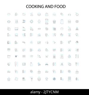 cooking and food icons, signs, outline symbols, concept linear illustration line collection Stock Vector