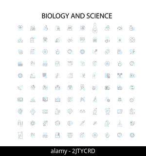 biology and science icons, signs, outline symbols, concept linear illustration line collection Stock Vector