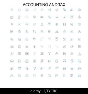 accounting and tax icons, signs, outline symbols, concept linear illustration line collection Stock Vector