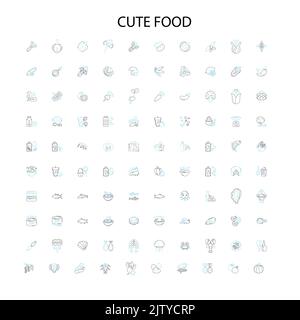 cute food icons, signs, outline symbols, concept linear illustration line collection Stock Vector