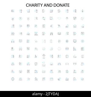 charity and donate icons, signs, outline symbols, concept linear illustration line collection Stock Vector