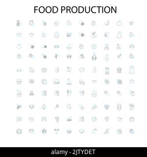 food production icons, signs, outline symbols, concept linear illustration line collection Stock Vector