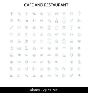 cafe and restaurant icons, signs, outline symbols, concept linear illustration line collection Stock Vector