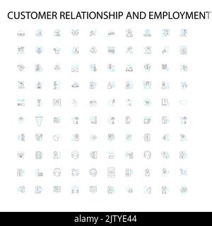customer relationship and employment icons, signs, outline symbols, concept linear illustration line collection Stock Vector