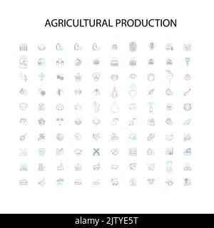 agricultural production icons, signs, outline symbols, concept linear illustration line collection Stock Vector
