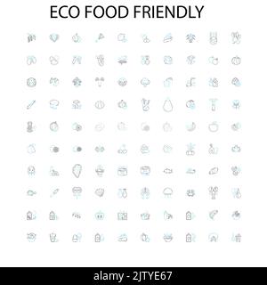 eco food friendly icons, signs, outline symbols, concept linear illustration line collection Stock Vector