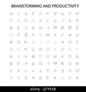 brainstorming and productivity icons, signs, outline symbols, concept linear illustration line collection Stock Vector