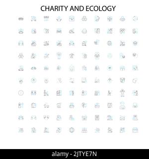 charity and ecology icons, signs, outline symbols, concept linear illustration line collection Stock Vector