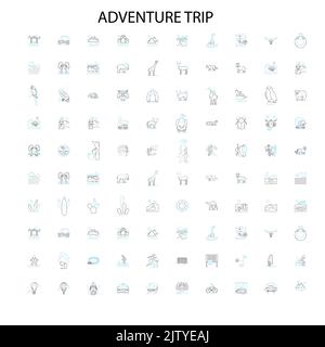 adventure trip icons, signs, outline symbols, concept linear illustration line collection Stock Vector