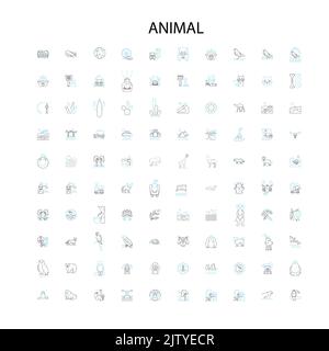 animal icons, signs, outline symbols, concept linear illustration line collection Stock Vector