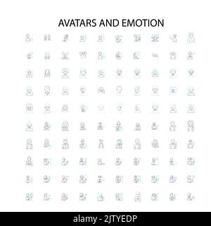 avatars and emotion icons, signs, outline symbols, concept linear illustration line collection Stock Vector