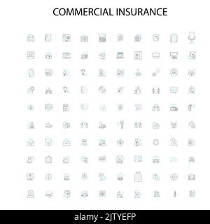 commercial insurance icons, signs, outline symbols, concept linear illustration line collection Stock Vector