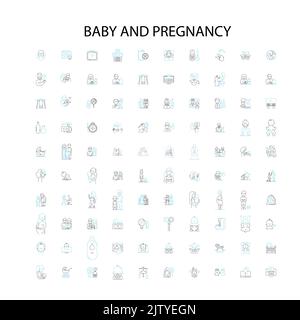 baby and pregnancy icons, signs, outline symbols, concept linear illustration line collection Stock Vector