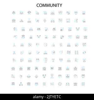 community icons, signs, outline symbols, concept linear illustration line collection Stock Vector