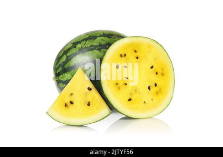 Yellow watermelon isolated on white background. Stock Photo