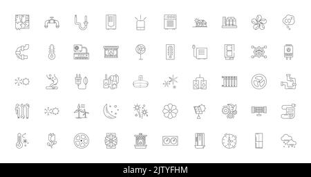 Air conditioning concept illustration, linear icons, line signs set, vector collection Stock Vector