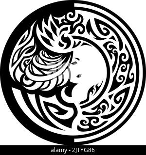 abstract celtic scandinavian illustration of valkyrie or witch with tribal ornament Stock Vector